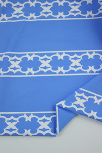 French Blue Lattice Stripe Matte Nylon Spandex Tricot | Designer Deadstock