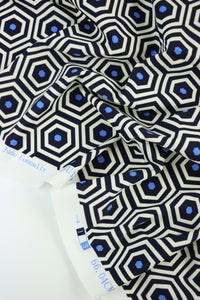 Navy/Ivory/Peri Hexagon Lines Nylon Spandex Tricot | Designer Deadstock