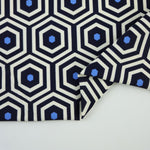 Load image into Gallery viewer, Navy/Ivory/Peri Hexagon Lines Nylon Spandex Tricot | Designer Deadstock
