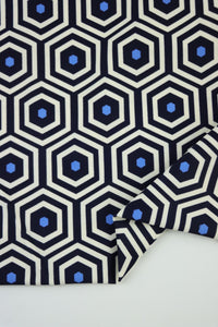 Navy/Ivory/Peri Hexagon Lines Nylon Spandex Tricot | Designer Deadstock