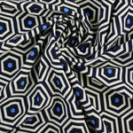 Load image into Gallery viewer, Navy/Ivory/Peri Hexagon Lines Nylon Spandex Tricot | Designer Deadstock
