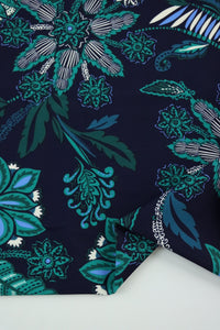 Floral Centric on Navy Nylon Spandex Tricot | Designer Deadstock