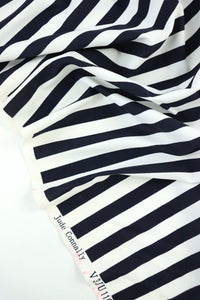 Midnight Navy & White 1/2" Horizontal Stripe Nylon Spandex Tricot | Designer Deadstock