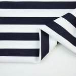 Load image into Gallery viewer, Midnight Navy &amp; White 1/2&quot; Horizontal Stripe Nylon Spandex Tricot | Designer Deadstock
