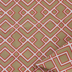 Load image into Gallery viewer, Red Outline Geometric on Tan Nylon Spandex Tricot | Designer Deadstock
