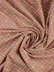 Load image into Gallery viewer, Red Outline Geometric on Tan Nylon Spandex Tricot | Designer Deadstock
