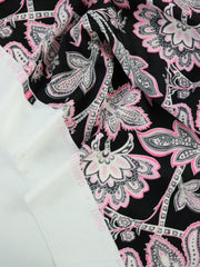 Load image into Gallery viewer, Pink Flora Paisley on Black Nylon Spandex Tricot | Designer Deadstock
