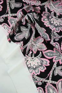 Pink Flora Paisley on Black Nylon Spandex Tricot | Designer Deadstock