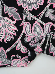 Load image into Gallery viewer, Pink Flora Paisley on Black Nylon Spandex Tricot | Designer Deadstock
