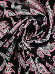 Load image into Gallery viewer, Pink Flora Paisley on Black Nylon Spandex Tricot | Designer Deadstock
