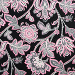 Load image into Gallery viewer, Pink Flora Paisley on Black Nylon Spandex Tricot | Designer Deadstock
