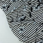 Load image into Gallery viewer, Etched Floral on Black &amp; White Stripe Nylon Spandex Tricot
