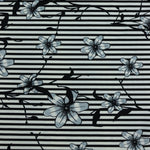 Load image into Gallery viewer, Etched Floral on Black &amp; White Stripe Nylon Spandex Tricot
