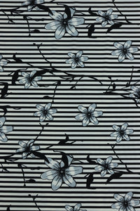 Etched Floral on Black & White Stripe Nylon Spandex Tricot