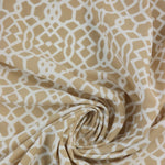 Load image into Gallery viewer, White Geometric on Beige Nylon Spandex Tricot | Designer Deadstock
