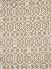 Load image into Gallery viewer, White Geometric on Beige Nylon Spandex Tricot | Designer Deadstock
