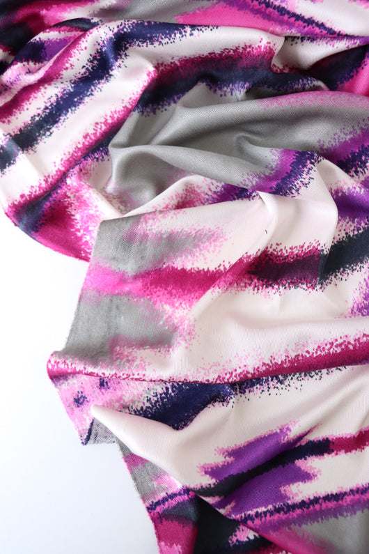 Pink/Purple/Gray Blurred Stripe 100% Silk Jersey
