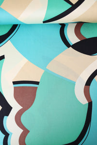 Mint/Aqua/Cream Abstract Art 100% Silk Jersey