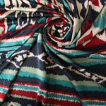 Load image into Gallery viewer, Red &amp; Teal Geometric Stripe 100% Silk Jersey
