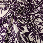 Load image into Gallery viewer, Whimsical Cream Art on Eggplant 100% Silk Jersey

