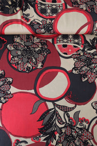 Red & Black Flowers on Circles 100% Silk Jersey