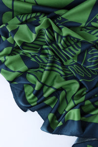 Navy & Green Geometric 100% Silk Jersey