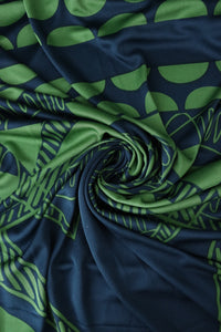 Navy & Green Geometric 100% Silk Jersey