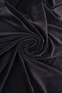 1YD PRECUT; Black Stretch Velour Corduroy