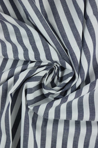 Navy & White 3/8" Vertical Stripe Lightweight Cotton Shirting