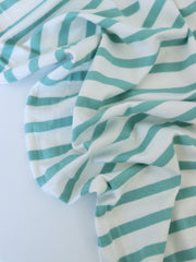 Load image into Gallery viewer, 1/4" Seafoam &amp; 1/2" Ivory Stripe Rayon Spandex Jersey | Made in USA