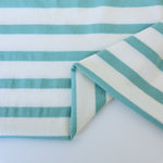 Load image into Gallery viewer, 1/4" Seafoam &amp; 1/2" Ivory Stripe Rayon Spandex Jersey | Made in USA
