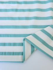 Load image into Gallery viewer, 1/4" Seafoam &amp; 1/2" Ivory Stripe Rayon Spandex Jersey | Made in USA