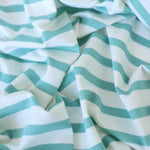 Load image into Gallery viewer, 1/4" Seafoam &amp; 1/2" Ivory Stripe Rayon Spandex Jersey | Made in USA
