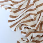 Load image into Gallery viewer, 1/4" Mushroom &amp; 1/2" Ivory Stripe Rayon Spandex Jersey | Made in USA
