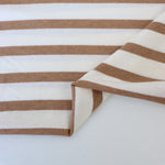 Load image into Gallery viewer, 1/4" Mushroom &amp; 1/2" Ivory Stripe Rayon Spandex Jersey | Made in USA
