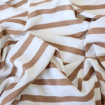 Load image into Gallery viewer, 1/4" Mushroom &amp; 1/2" Ivory Stripe Rayon Spandex Jersey | Made in USA
