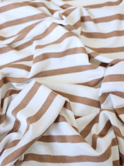 Load image into Gallery viewer, 1/4" Mushroom &amp; 1/2" Ivory Stripe Rayon Spandex Jersey | Made in USA