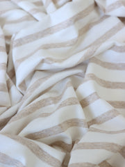 Load image into Gallery viewer, 1/4" Heathered Oatmeal &amp; 1/2" Ivory Stripe Rayon Spandex Jersey | Made in USA