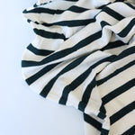 Load image into Gallery viewer, 1/4" Deep Teal &amp; 1/2" Ivory Stripe Rayon Spandex Jersey | Made in USA
