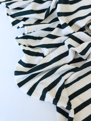 Load image into Gallery viewer, 1/4" Deep Teal &amp; 1/2" Ivory Stripe Rayon Spandex Jersey | Made in USA