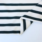 Load image into Gallery viewer, 1/4" Deep Teal &amp; 1/2" Ivory Stripe Rayon Spandex Jersey | Made in USA
