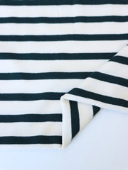 Load image into Gallery viewer, 1/4" Deep Teal &amp; 1/2" Ivory Stripe Rayon Spandex Jersey | Made in USA