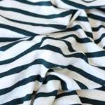 Load image into Gallery viewer, 1/4" Deep Teal &amp; 1/2" Ivory Stripe Rayon Spandex Jersey | Made in USA

