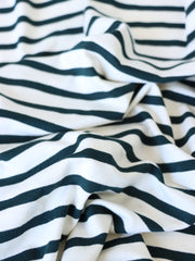 Load image into Gallery viewer, 1/4" Deep Teal &amp; 1/2" Ivory Stripe Rayon Spandex Jersey | Made in USA