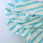 Load image into Gallery viewer, 1/4" Aqua &amp; 1/2" Ivory Stripe Rayon Spandex Jersey | Made in USA
