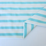 Load image into Gallery viewer, 1/4" Aqua &amp; 1/2" Ivory Stripe Rayon Spandex Jersey | Made in USA
