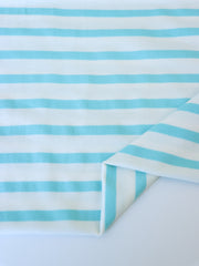 Load image into Gallery viewer, 1/4" Aqua &amp; 1/2" Ivory Stripe Rayon Spandex Jersey | Made in USA