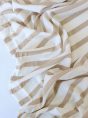 Load image into Gallery viewer, 1/4" Light Taupe &amp; 1/2" Ivory Stripe Rayon Spandex Jersey | Made in USA