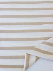 Load image into Gallery viewer, 1/4" Light Taupe &amp; 1/2" Ivory Stripe Rayon Spandex Jersey | Made in USA