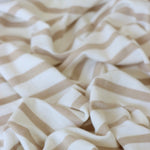 Load image into Gallery viewer, 1/4" Light Taupe &amp; 1/2" Ivory Stripe Rayon Spandex Jersey | Made in USA
